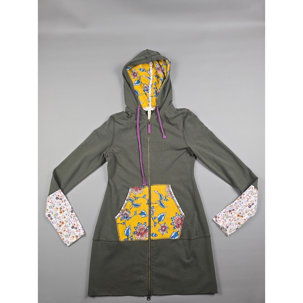 Matilda Jane Womens Floral Mix Longline Zip Up Hoodie Olive Green XS